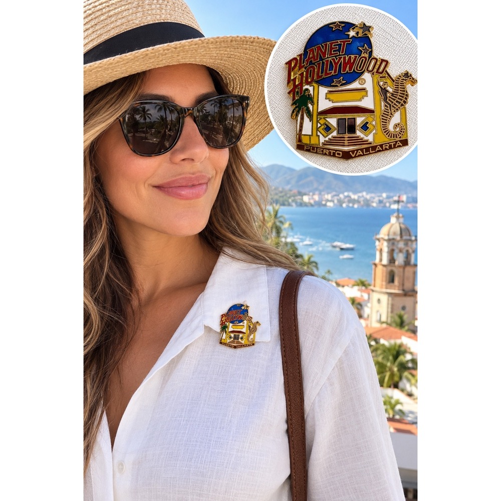 Planet Hollywood Enamel Pin Unisex OS Gold Puerto Vallarta Seahorse Souvenir